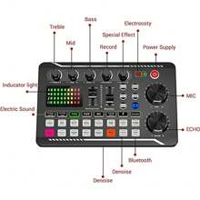 Kit Mezclador De Micrófono Y Tarjeta De Sonido F998 Con 16 Efectos De Sonido, Mezcladora De Sonido De Grabación De Audio, Consola De Mezcla De Audio Y Amplificador Para Teléfono Y Pc - Negro - Ver 9