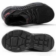 Kids High Top Trainers Boys Fashion Sports Shoes Grils Lightweight Breathable Footwear Comfortable Childrens Casual Sneakers - 黑色 - 查看 5