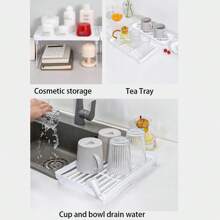 1个多功能折叠置物架，适用于浴室、桌面化妆品收纳、厨房沥水架、浴室配件收纳架 - 白色 - 查看 7