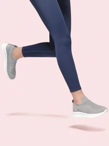 STQ Womens Trainers Slip On Memory Foam Causal Walking Shoes - Light Grey - View 4