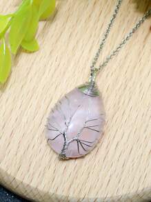 1PC Tree Of Life Crystals Necklace Pendant Water Drop Natural Stone Wire Wrap Rose Amethysts Quartz Crystal Tiger Eye Necklace Pendant
