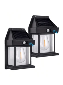 1/2pcs Solar Sensor Outdoor Wall Light, Waterproof Tungsten Light, Sensor Garden Villa Lighting Lamp - Black - View 5