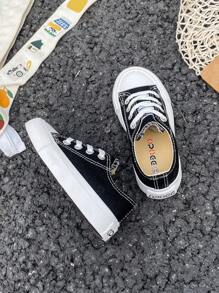 Zapatos de lona para niños OPOEE, para primavera/otoño, estilo coreano, sencillos, para niños y niñas, de moda, de corte bajo, casuales, deportivos, clásicos, versátiles, zapatos de skate para niños - Negro - Ver 4