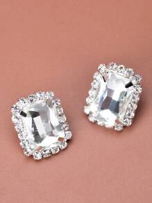 1 Par Pendientes De Cristal Cuadrado Con Diamantes De Imitación Para Mujeres, Adecuados Para Joyas De Diario Y De Boda