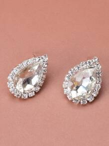 1 Par Pendientes De Cristal Cuadrado Con Diamantes De Imitación Para Mujeres, Adecuados Para Joyas De Diario Y De Boda