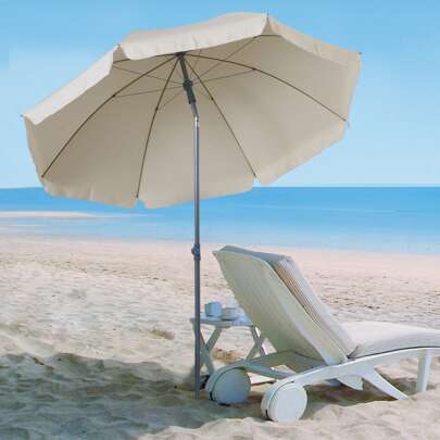 Outsunny 2.2m Beach Umbrella, Portable Parasol With Tilting Function, Outdoor Sunshade Shelter With 8 Ribs