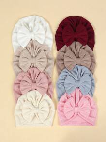 (8pcs/Pack) Infant Newborn Baby Beanies With Bow Knot, Wheat Pattern - Multicolor - View 3