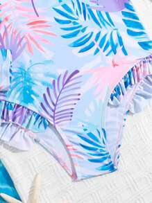 少女可愛植物印花連身泳裝 - 彩色 - 查看 5