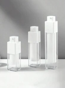 1pc Square Transparent Travel Press Pump Bottle For Skin Care Lotion, Portable Plastic Vacuum Bottle, Square Twist Vacuum Bottle With Press Pump, Travel Storage Essence Lotion Moisturizer, Empty Vacuum Lotion Bottle, Refillable Cosmetic Storage Container Small Bottle Jar, Portable Travel Cream Lotion Container Jar - White - View 2