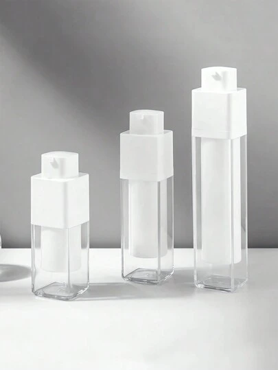 1pc Square Transparent Travel Press Pump Bottle For Skin Care Lotion, Portable Plastic Vacuum Bottle, Square Twist Vacuum Bottle With Press Pump, Travel Storage Essence Lotion Moisturizer, Empty Vacuum Lotion Bottle, Refillable Cosmetic Storage Container Small Bottle Jar, Portable Travel Cream Lotion Container Jar