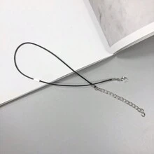 1pc Simple & Versatile Retro Black Wax Rope Stainless Steel Square Shaped Choker Necklace, Non-Fading, Suitable For Daily Wear - Black - View 4