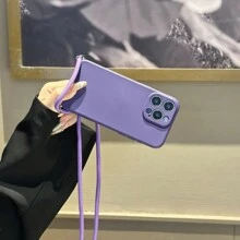 1个纯色液态硅胶TPU斜挎手机壳，带挂绳，兼容/OPPO/三星/华为/小米智能手机，男女通用，国际版，非国内版 - 紫色 - 查看 6