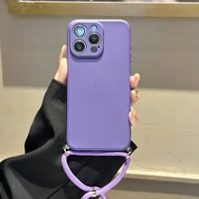 1个纯色液态硅胶TPU斜挎手机壳，带挂绳，兼容/OPPO/三星/华为/小米智能手机，男女通用，国际版，非国内版 - 紫色 - 查看 10