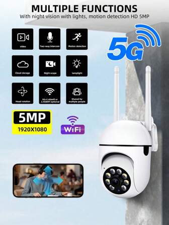 Cámaras de seguridad para exteriores e interiores de configuración opcional de doble banda 2.4G+5GWIFI y 2.4GWIFI con resolución de HD 1080P de 2MP, 3MP, 5MP y 8MP, cámaras de vigilancia de seguridad inalámbricas WIFI, cámaras IP, cámaras PTZ inteligentes para exteriores e interiores con seguimiento automático, alarma y modo visión nocturna en color, movimiento de IA con luz de inundación, sistema de cámaras PTZ de vigilancia de video de seguridad para el hogar con rotación horizontal de 350 grados y vertical de 90 grados, compatibilidad con voz bidireccional y sistema de red de 2.4G / 5G.