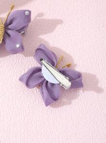 2pcs/Set Girl's Butterfly Shaped Hair Clips With Rhinestone Decoration - Purple - View 5