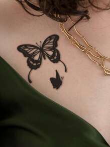 STARTTOOS 4入組黑色3d蝴蝶和花紋暫時性刺青貼紙,適用於手臂,手腕,胸部,腹部和背部 - 黑色 - 查看 6