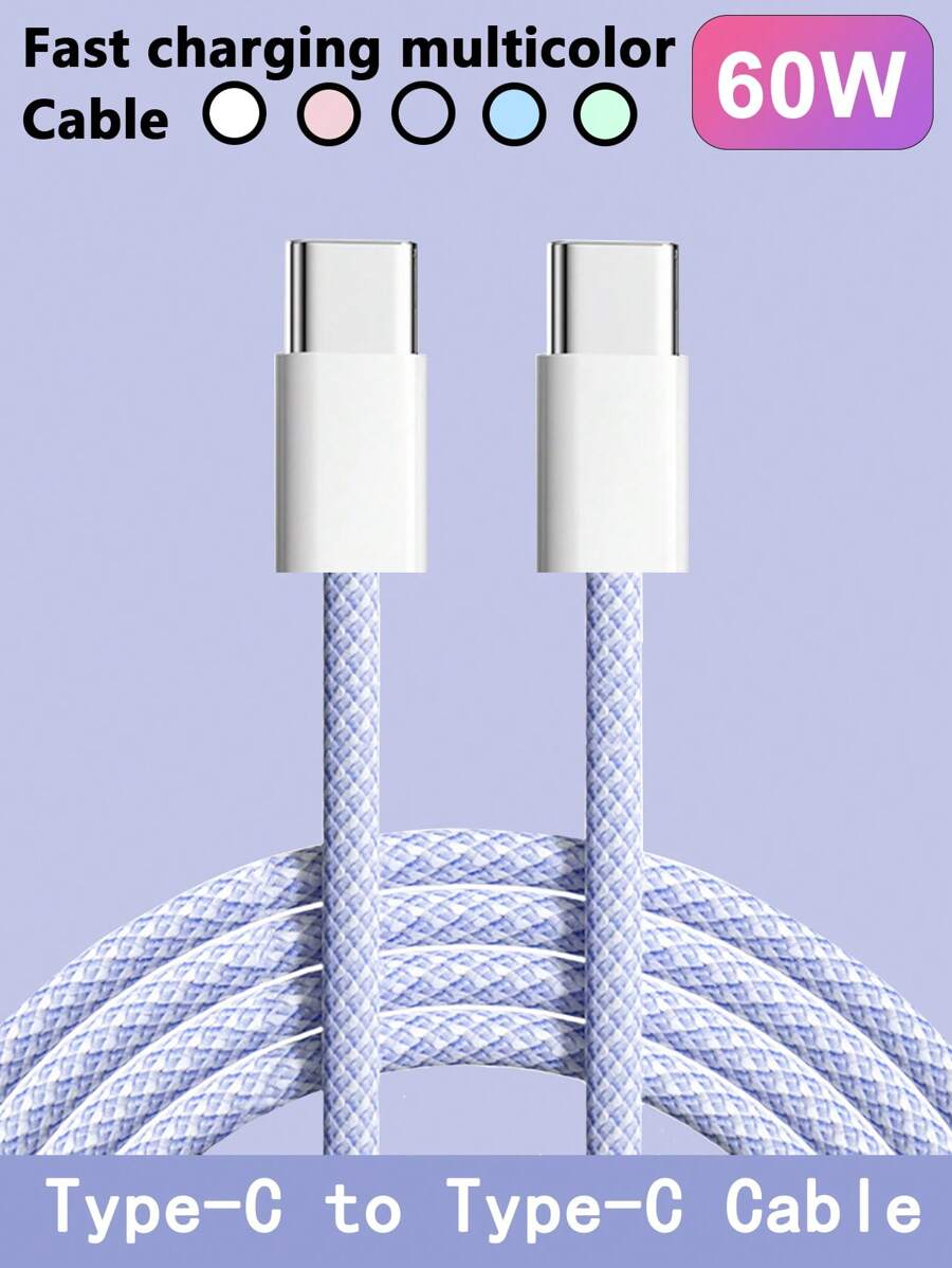 60W Type-C 转 USB-C 彩色快充线，高速充电，兼容多种 Type-C 设备，支持快充，兼容 17/16/15/Pro/Pro Max - 紫色 - 查看 1