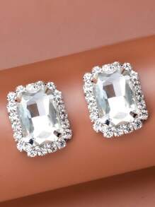1 Par Pendientes De Cristal Cuadrado Con Diamantes De Imitación Para Mujeres, Adecuados Para Joyas De Diario Y De Boda