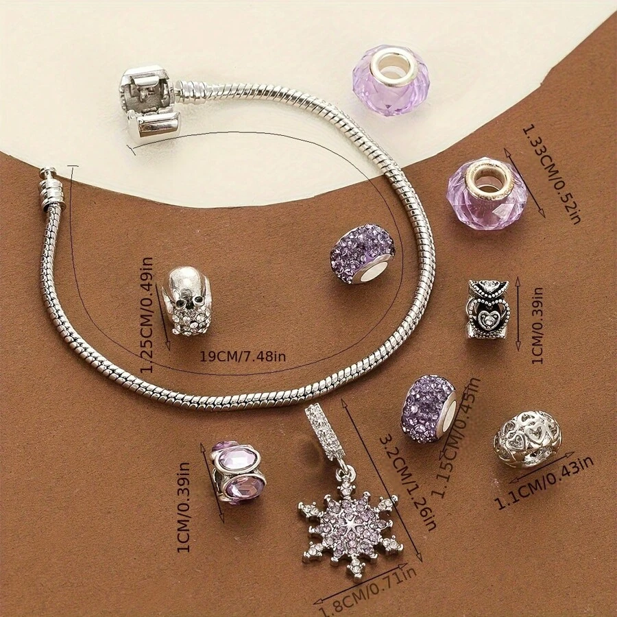 10pcs/Set Vintage Snail Beaded Kit Including Snowflake, Heart Shaped, And Purple Polymer Clay Resin Beads For Diy Bracelet Or Pendant Making - Multicolor - View 1