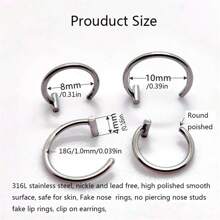 2Pcs 18G Fashion 316L Stainless Steel Fake Lip Rings For Women Men,  Nose Ring Fake Septum Nose Ring Clip On Lip Ring Fake Piercing Jewelry Suitable For Daily Gatherings And Dates Wear