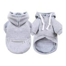 1件帶拉鍊口袋的小狗/貓連帽衣,適用於小型、中型和大型狗（泰迪、博美、法鬥等）,為秋冬寵物補給品 - 灰色 - 查看 1