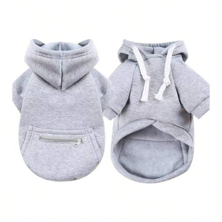 1件帶拉鍊口袋的小狗/貓連帽衣,適用於小型、中型和大型狗（泰迪、博美、法鬥等）,為秋冬寵物補給品 - 灰色 - 查看 1