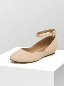 Women's Flats Round Toe V-Shaped Mouth Comfort Daily Casual Commut Low Wedge Ankle Strap Adjustable Buckle Flats Shoes For Valentine's Day - 杏色 - 查看 3