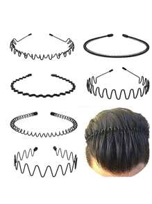 6pcs Teen' Wavy Metal Hair Hoops - Black - View 1