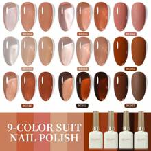 XEIJAYI 9Pcs 15ML Gel Nail Polish Set, Popular Color Gel Varnish Kit, Soak Off UV/LED Gel Polish, For Home Salon Nail Art Christmas DIY - 彩色 - 查看 2