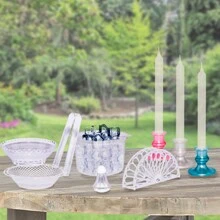 12 Candle Holders - Plastic Candlestick - Pink - View 3