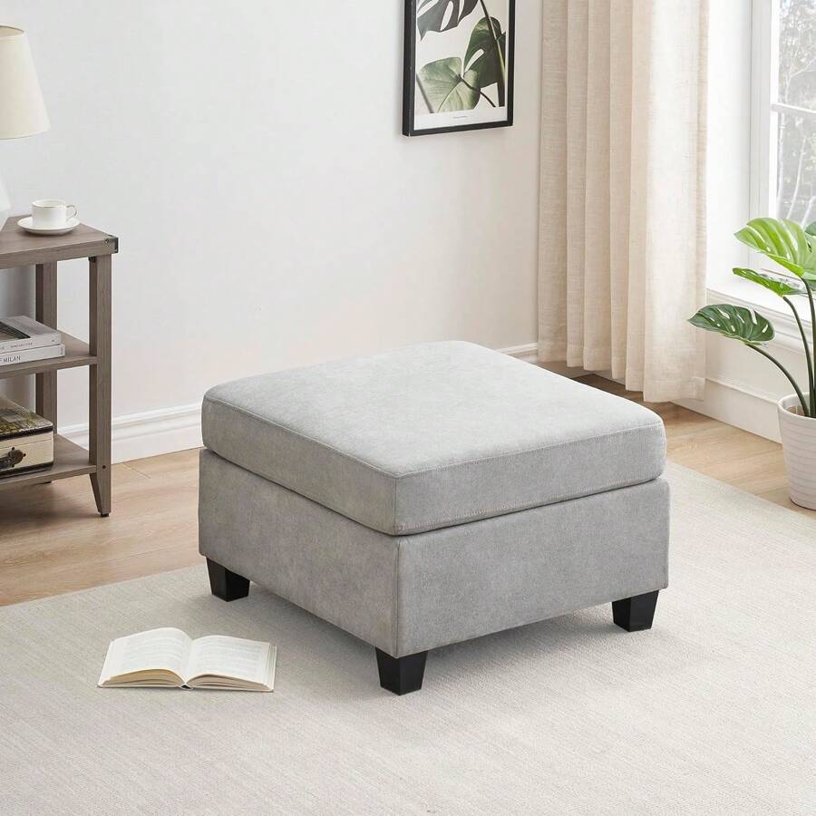 Square Ottoman Module For Modular Sectional Sofa, Storage Ottoman Footrest, Gray Seat Cube For