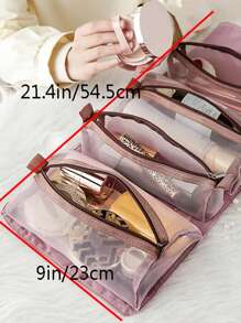 Travel Cosmetic Bag For Women, Zipper Mesh Separable Cosmetic Pouch, Ladies Rope Makeup Storage Bag,Multi-Functional Large Capacity Cosmetic Bag Fashionable Waterproof Wash Storage Bag Mesh Bag Makeup Brushes Storage,Travel Essentials Organizer, Hanging Makeup Case For Accessories,Waterproof Portable Pouch Open Flat Toiletry Bag Beach Bag Beach Essentials Beach Towel Organizer Beach Accessories Beach Stuff Holiday Bag Holiday Essentials For Summer For Vacation Back To School Supplies - Pink - View 5