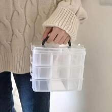 1pc 3-Tier 18-Grid Plastic Transparent Storage Box, Adjustable Stackable Compartment Slot Storage Box, Snap-Lock Clear Container Box For Sorting Storage Toy Jewelry Accessory Sundry - Clear - View 3