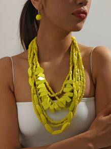 三件套串珠多层吊坠，搭配独特个性化时尚复古假日项链和耳环，适合女士