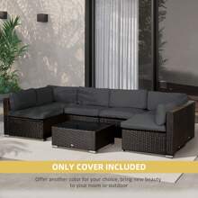 Outsunny Garden Rattan Sofa Cushion Polyester Cover Replacement Outdoor- No Cushion Included - Grey - View 7