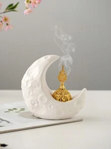1入組月形陶瓷線香爐,創意奢華風格,適用於節日,家居或辦公室裝飾 - 白色 - 查看 1