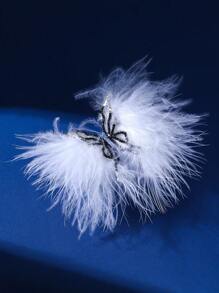1 pieza Anillo abierto con diseño de mariposa con pluma blanca angelical y strass, estilo nupcial