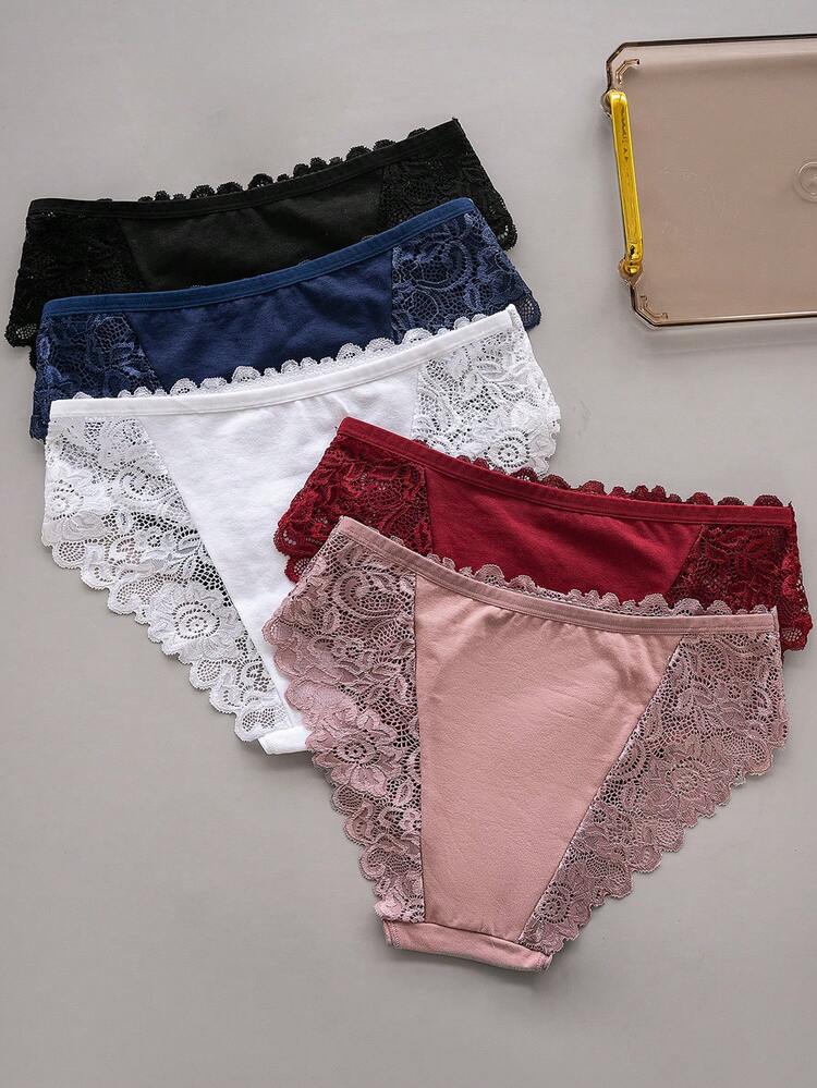 خمس قطع داخلية للنساء مثلثة الشكل بواسطة الدانتيل...