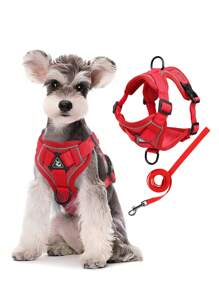 1 Set Of Pet Harness Vest With Reflective & Breathable Design For Small & Medium Dogs And Cats, With Leash, Outdoor Travel Compatible - Red - View 10