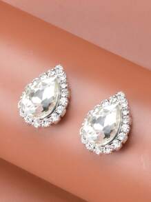 1 Par Pendientes De Cristal Cuadrado Con Diamantes De Imitación Para Mujeres, Adecuados Para Joyas De Diario Y De Boda