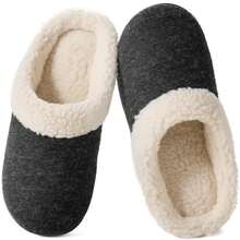 Wishcotton Women's Fur Fleece Slippers With Cozy Memory Foam, Ladies Warm Comfy Indoor Outdoor House Shoess - Black - View 1