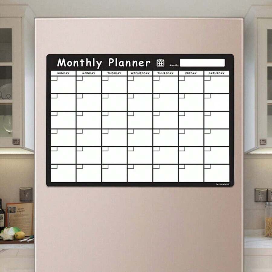 A3 Fridge Calendar, Magnetic Monthly Planner Whiteboard Dry Wipe Meal Planner - Black - View 1