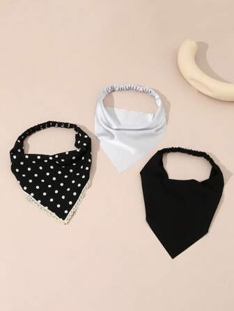 3 件套女士发饰，印花三角围巾弹力发带头巾波西米亚风，情人节头巾发带吸汗发带秋冬度假装扮女士头巾柔软头巾