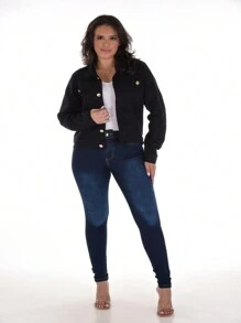 Jaqueta Jeans com barra manga Bufantes Jaqueta colorida