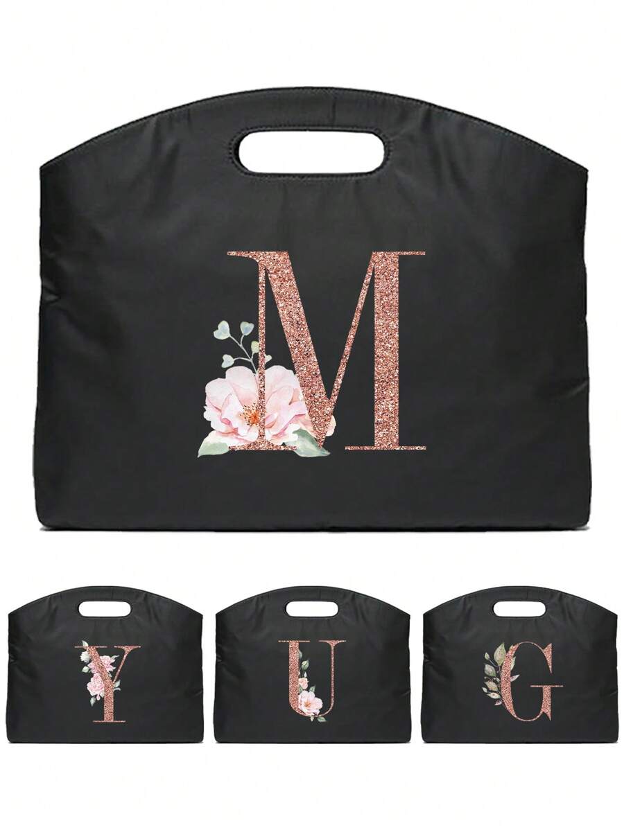 Briefcase Handbag Rose Gold Initials A To Z Letter Pattern Tote Business Office Laptop Bag Men's Business Computer Document Unisex Storage File Conference Document Bag Women's Clutch Bag Top-Handle Bags Classroom Laptop Bags Classroom Bags Teacher Storage Bags Classroom Organizer Bags - Black - View 1