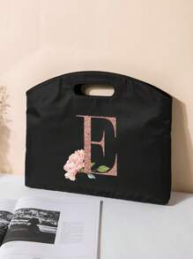 Briefcase Handbag Rose Gold Initials A To Z Letter Pattern Tote Business Office Laptop Bag Men's Business Computer Document Unisex Storage File Conference Document Bag Women's Clutch Bag Top-Handle Bags Classroom Laptop Bags Classroom Bags Teacher Storage Bags Classroom Organizer Bags - Black - View 5