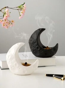 1pc Moon-Shaped Ceramic Incense Burner In Simple Style, Suitable For Festival, Home, Office Decoration With Aromatic Materials Gifts Birthday Graduation - Gold - View 6