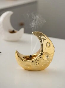 1pc Moon-Shaped Ceramic Incense Burner In Simple Style, Suitable For Festival, Home, Office Decoration With Aromatic Materials Gifts Birthday Graduation - Gold - View 11