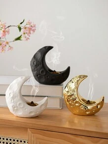 1pc Moon-Shaped Ceramic Incense Burner In Simple Style, Suitable For Festival, Home, Office Decoration With Aromatic Materials Gifts Birthday Graduation - Gold - View 7