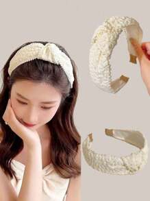 1pc Girls' High Crown Headband With Pearl & Bow & Ruffle Decor For Princess Look